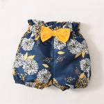 Conjunto de 3 Peças para Bebê Menina – Body de Manga Curta com Babados, Shorts Floral e Tiara, Fantasia Fofa para Verão de 0 a 18 Meses