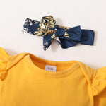 Conjunto de 3 Peças para Bebê Menina – Body de Manga Curta com Babados, Shorts Floral e Tiara, Fantasia Fofa para Verão de 0 a 18 Meses