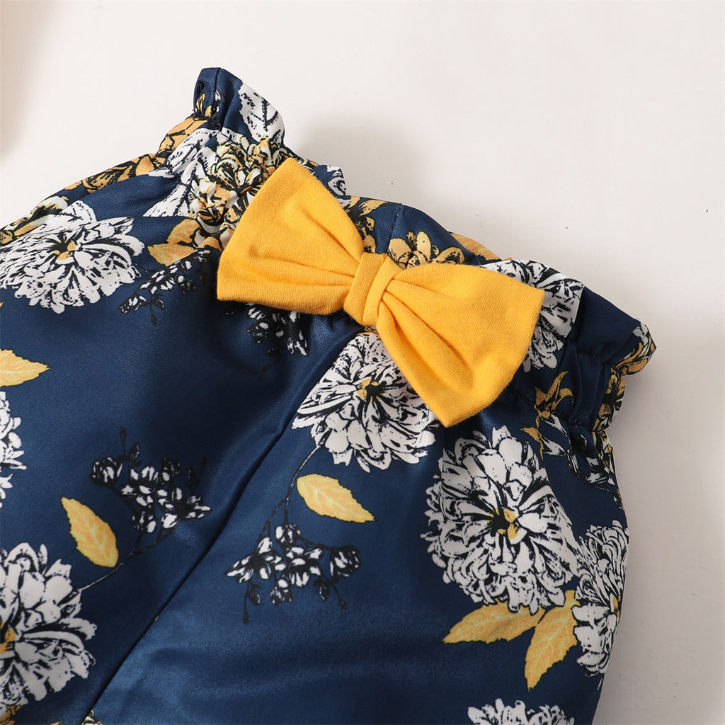 Conjunto de 3 Peças para Bebê Menina – Body de Manga Curta com Babados, Shorts Floral e Tiara, Fantasia Fofa para Verão de 0 a 18 Meses